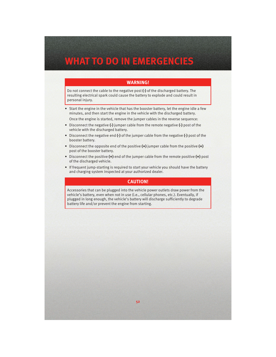 Towing a disabled vehicle, What to do in emergencies | Dodge 2010 Charger_SRT - User Guide User Manual | Page 54 / 80