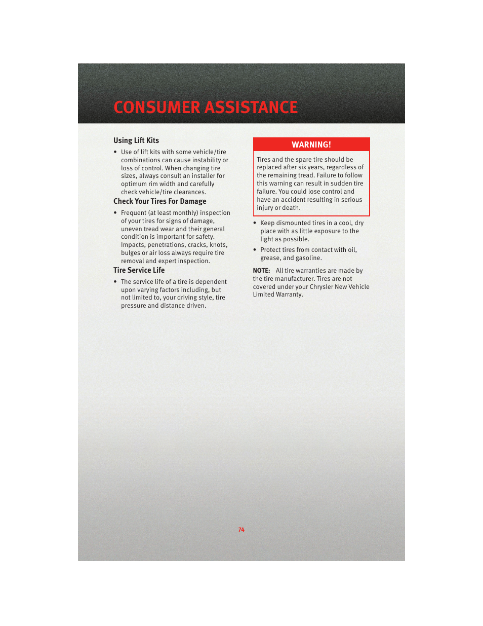 Consumer assistance | Dodge 2010 Charger_SRT - User Guide User Manual | Page 76 / 80