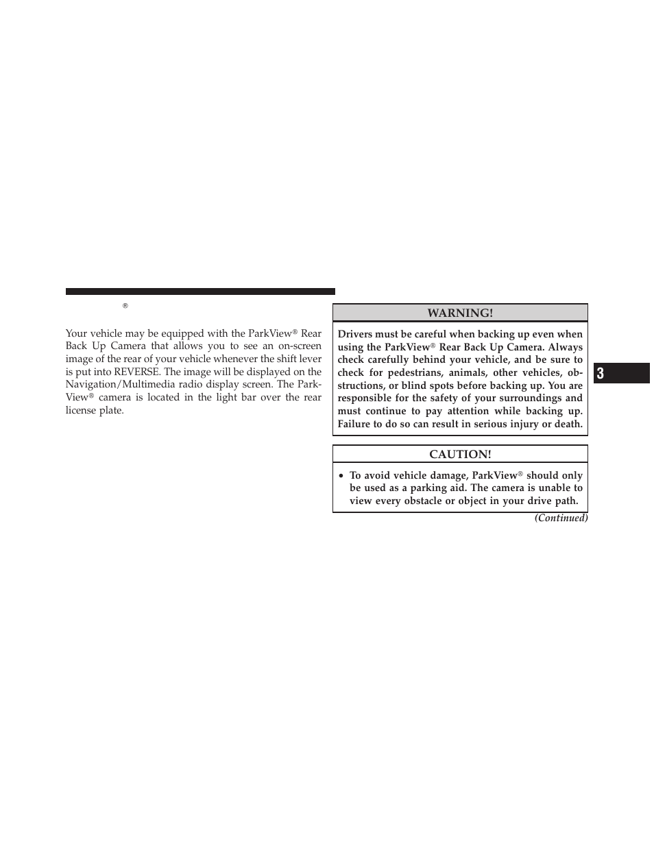 Parkview rear back up camera — if equipped, Parkview௡ rear back up camera, If equipped | Dodge 2010 Grand Caravan - Owner Manual User Manual | Page 182 / 530