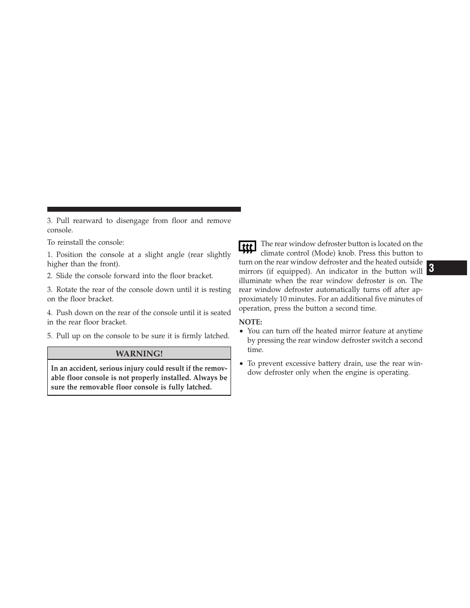 Rear window features, Rear window defroster | Dodge 2010 Grand Caravan - Owner Manual User Manual | Page 214 / 530