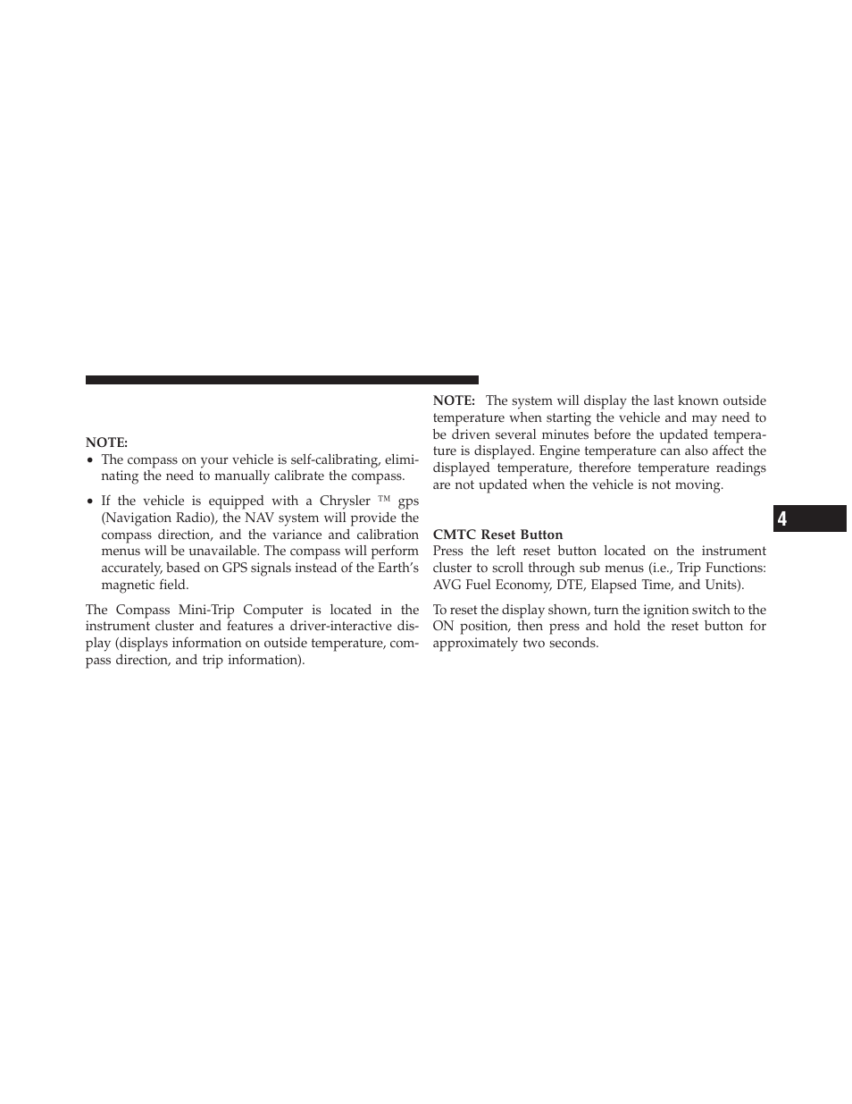 Compass mini-trip computer (cmtc) — if equipped, Cmtc reset buttons, Compass mini-trip computer (cmtc) | If equipped | Dodge 2010 Grand Caravan - Owner Manual User Manual | Page 242 / 530