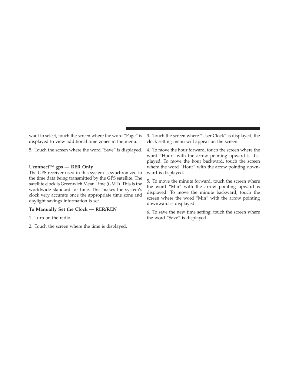 Clock setting procedure — rer/ren radio, Clock setting procedure, Rer/ren radio | Dodge 2010 Grand Caravan - Owner Manual User Manual | Page 261 / 530