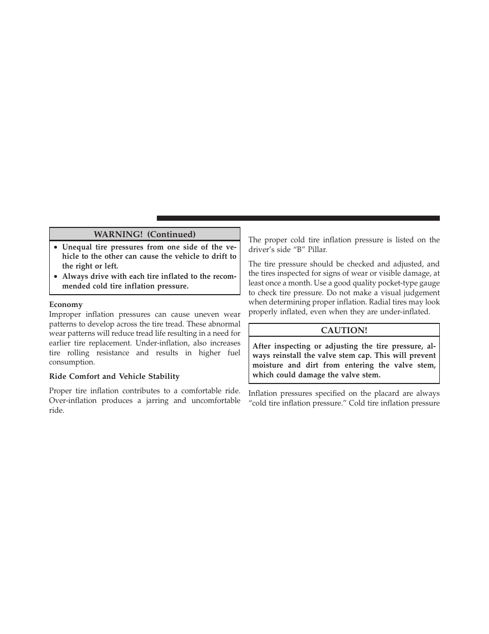 Tire inflation pressures | Dodge 2010 Grand Caravan - Owner Manual User Manual | Page 357 / 530