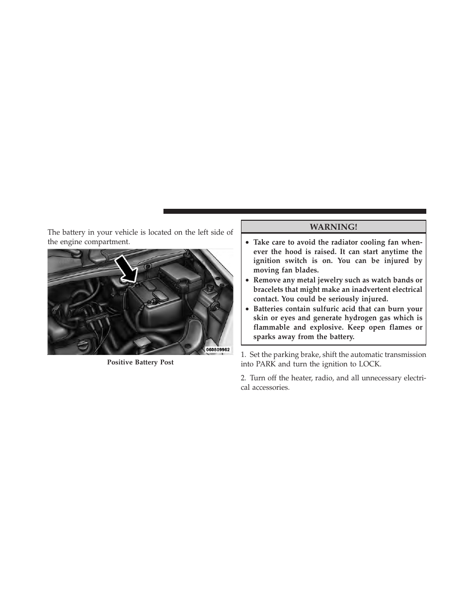 Preparations for jump-start | Dodge 2010 Grand Caravan - Owner Manual User Manual | Page 423 / 530