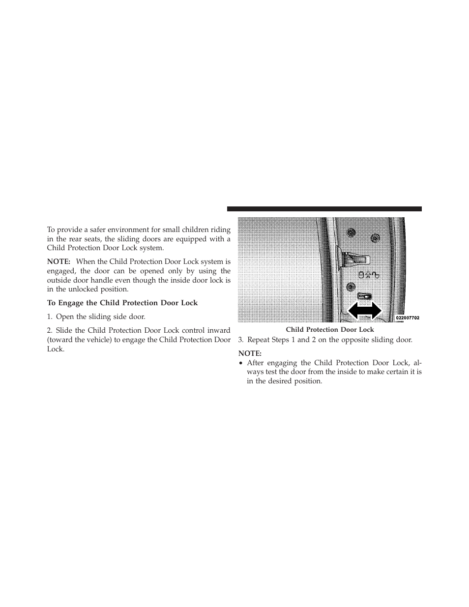 Sliding side door child protection lock | Dodge 2010 Grand Caravan - Owner Manual User Manual | Page 47 / 530