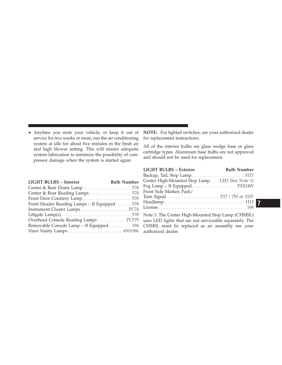 Replacement bulbs | Dodge 2010 Grand Caravan - Owner Manual User Manual | Page 474 / 530