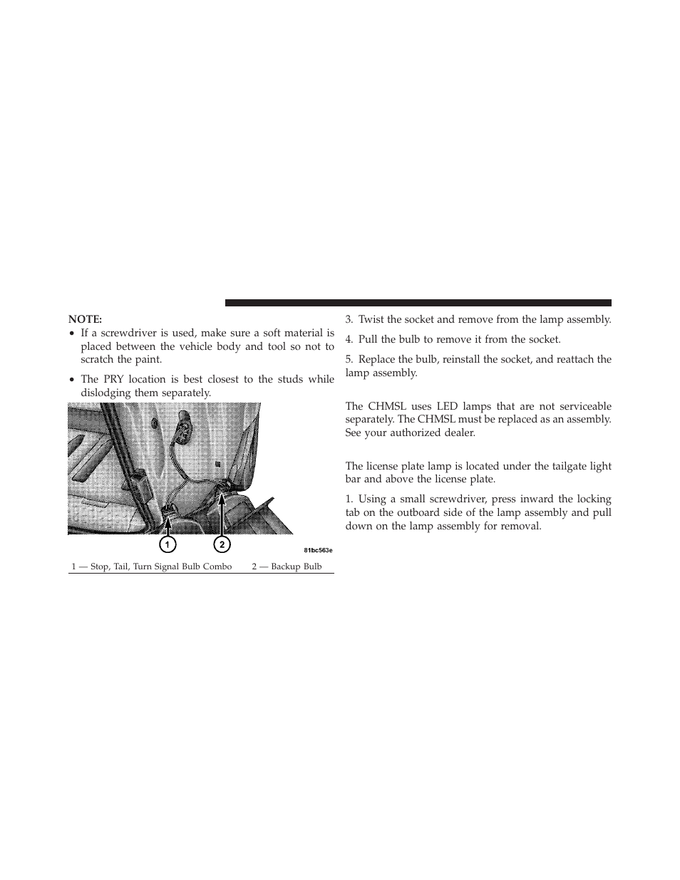 Center high-mounted stop lamp (chmsl), License lamp, Center high-mounted stop lamp | Chmsl) | Dodge 2010 Grand Caravan - Owner Manual User Manual | Page 477 / 530