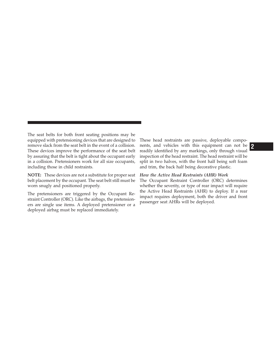 Seat belt pretensioners — if equipped, Supplemental active head restraints, Ahr) — if equipped | Dodge 2010 Grand Caravan - Owner Manual User Manual | Page 62 / 530