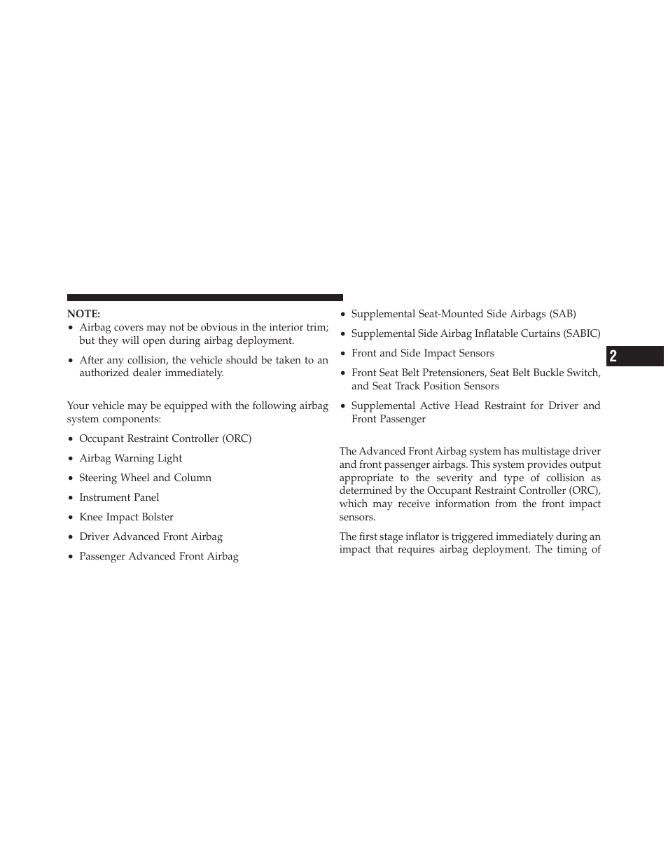 Airbag system components, Advanced front airbag features | Dodge 2010 Grand Caravan - Owner Manual User Manual | Page 70 / 530