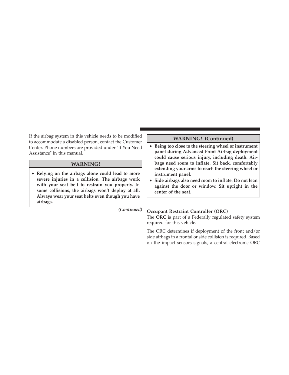 Airbag deployment sensors and controls | Dodge 2010 Grand Caravan - Owner Manual User Manual | Page 75 / 530