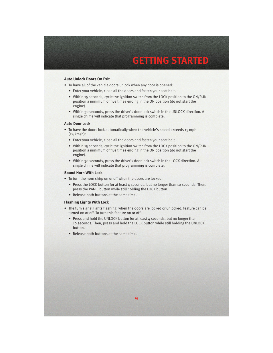 Getting started | Dodge 2010 Grand Caravan - User Guide User Manual | Page 21 / 88