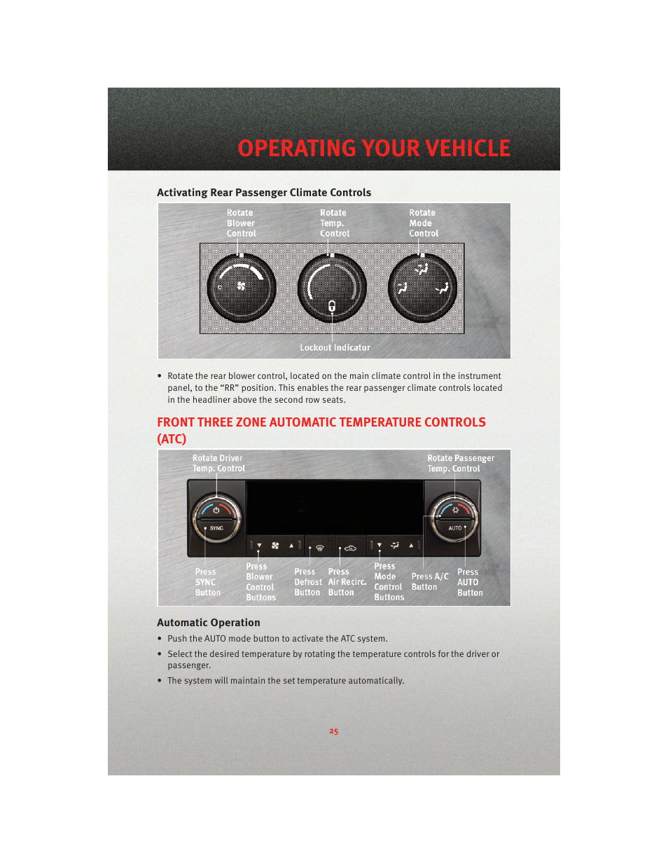 Activating rear passenger climate controls, Automatic operation, Operating your vehicle | Dodge 2010 Grand Caravan - User Guide User Manual | Page 27 / 88