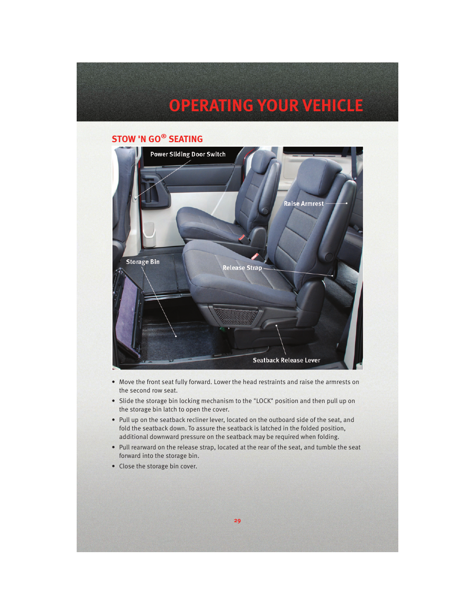 Stow 'n go® seating, Operating your vehicle | Dodge 2010 Grand Caravan - User Guide User Manual | Page 31 / 88