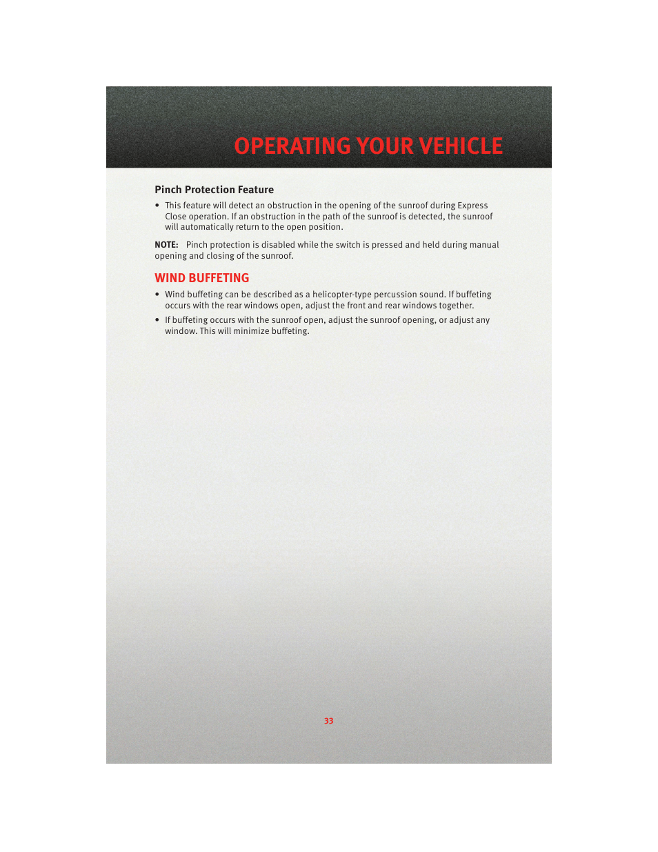 Pinch protection feature, Wind buffeting, Operating your vehicle | Dodge 2010 Grand Caravan - User Guide User Manual | Page 35 / 88