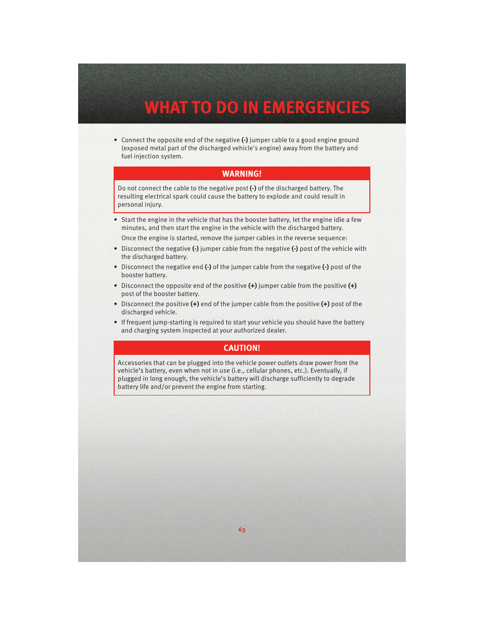 Towing a disabled vehicle, What to do in emergencies | Dodge 2010 Grand Caravan - User Guide User Manual | Page 65 / 88