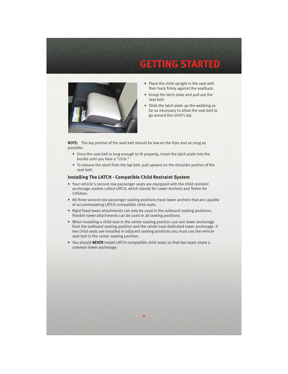 Getting started | Dodge 2010 Journey - User Guide User Manual | Page 13 / 88