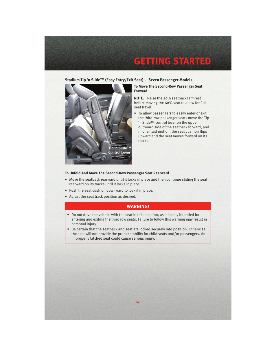 Getting started | Dodge 2010 Journey - User Guide User Manual | Page 19 / 88
