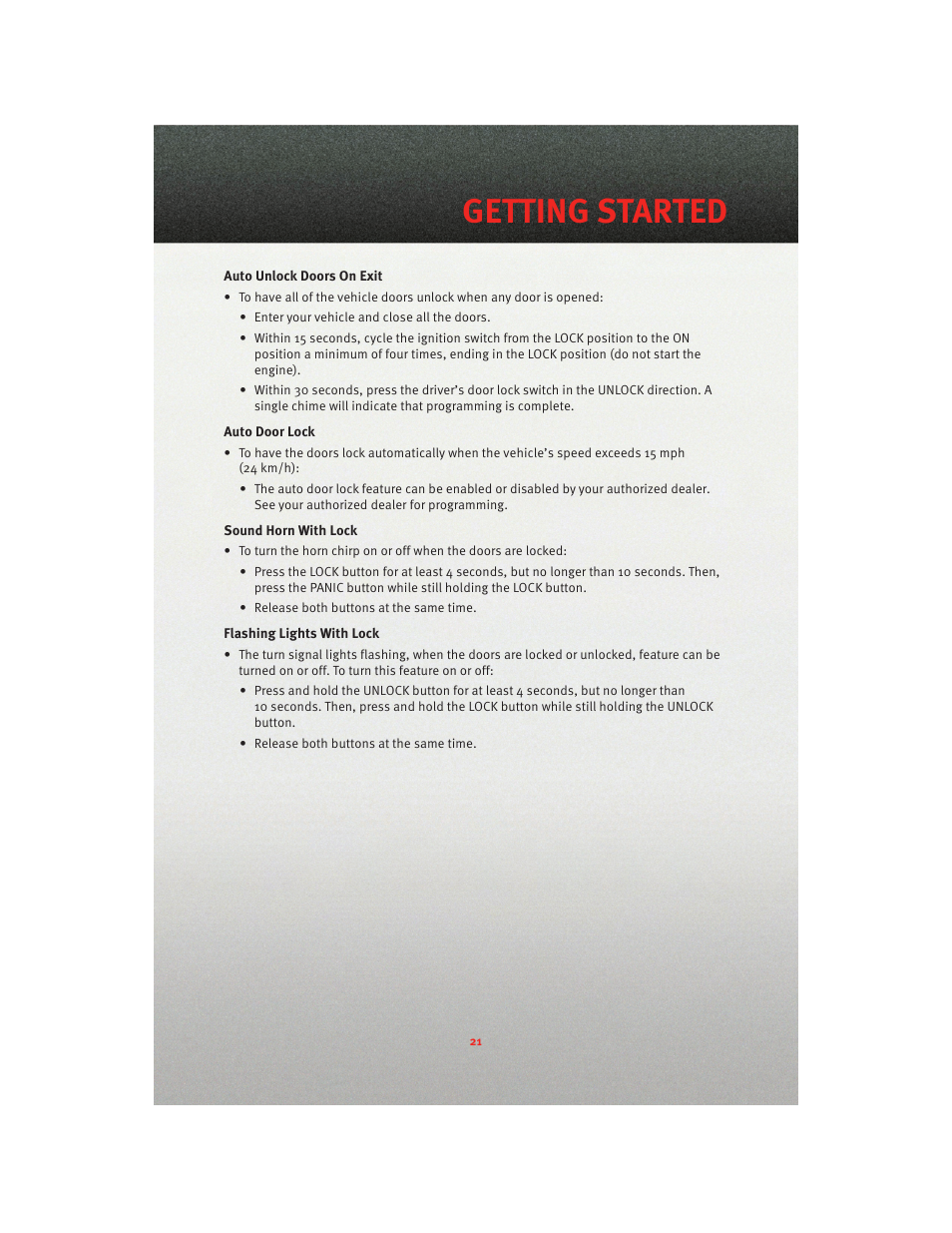 Getting started | Dodge 2010 Journey - User Guide User Manual | Page 23 / 88