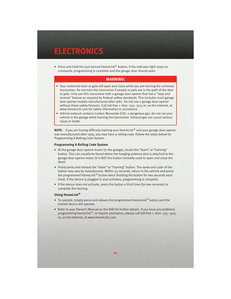 Electronics, Warning | Dodge 2010 Journey - User Guide User Manual | Page 46 / 88