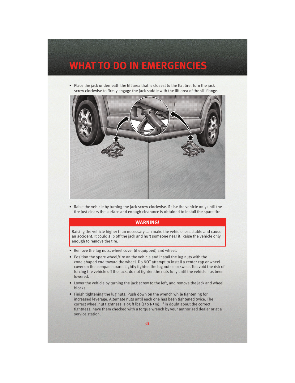 What to do in emergencies | Dodge 2010 Journey - User Guide User Manual | Page 60 / 88