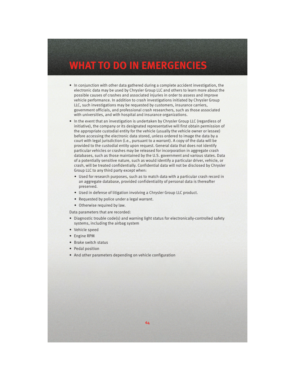 What to do in emergencies | Dodge 2010 Journey - User Guide User Manual | Page 66 / 88