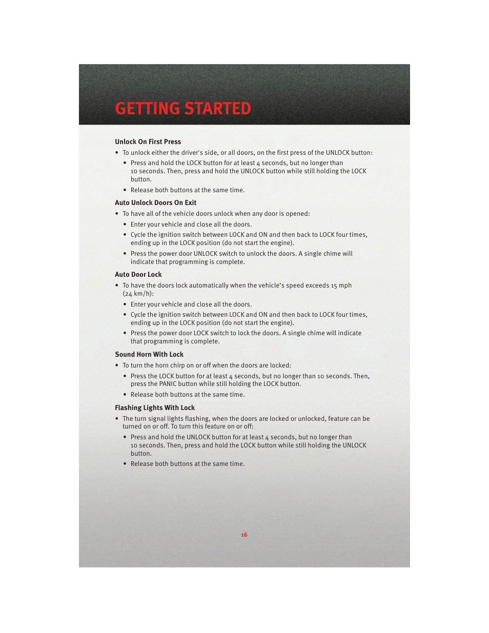 Getting started | Dodge 2010 Nitro - User Guide User Manual | Page 18 / 72