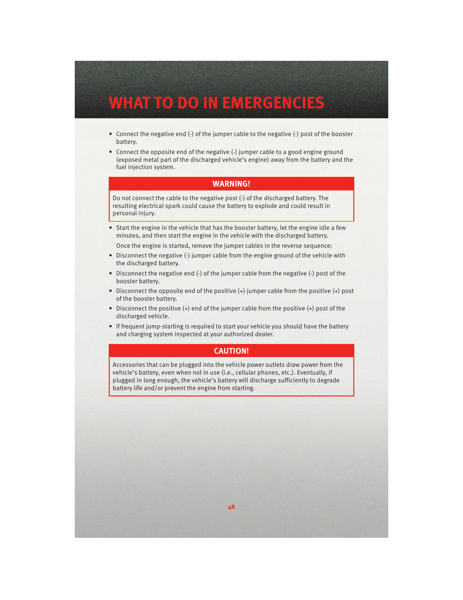 Towing a disabled vehicle, What to do in emergencies | Dodge 2010 Nitro - User Guide User Manual | Page 50 / 72