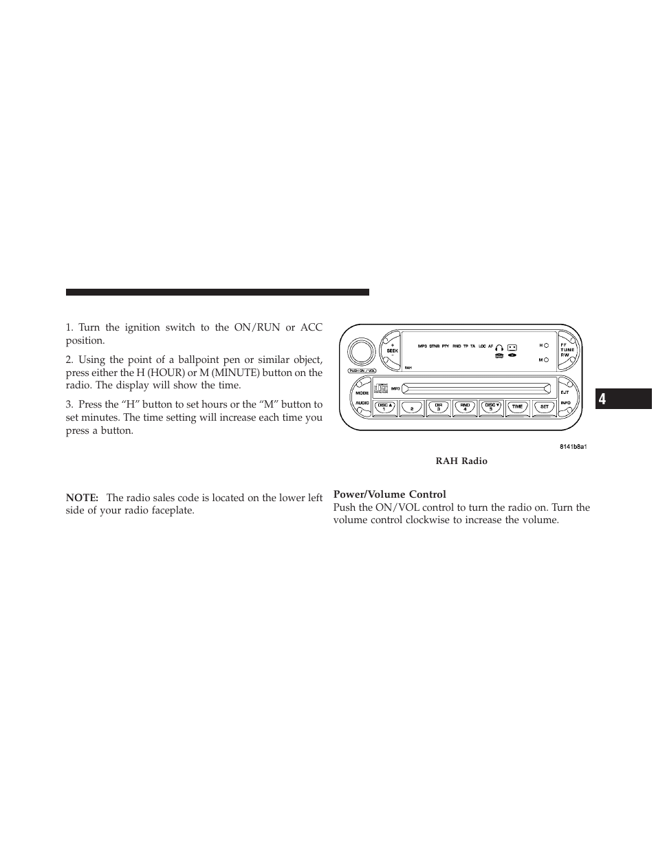 Clock setting procedure, Radio operation | Dodge 2010 Viper - Owner Manual User Manual | Page 123 / 315