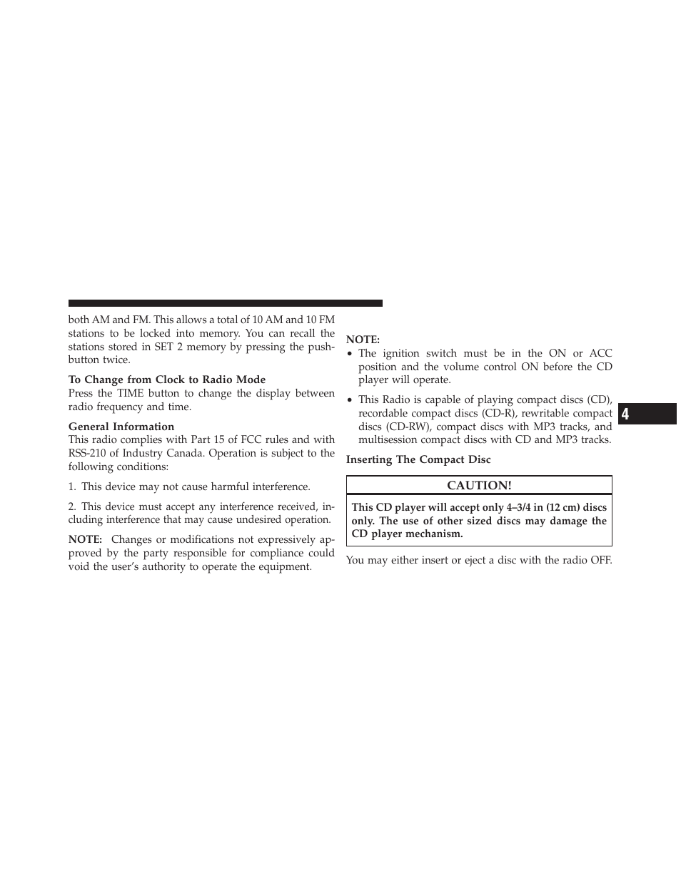 Cd player operation | Dodge 2010 Viper - Owner Manual User Manual | Page 127 / 315
