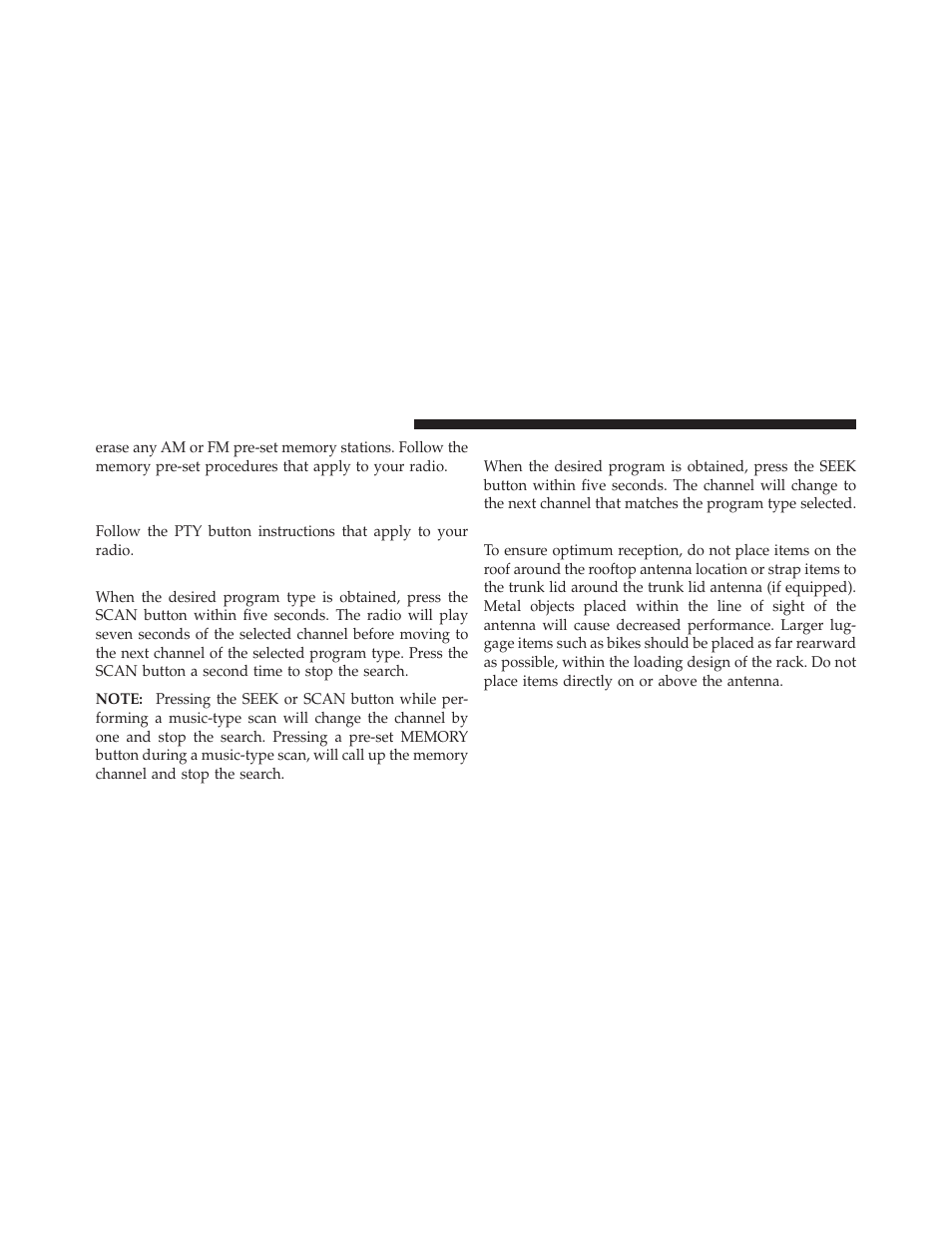 Using the pty (program type) button (if equipped), Pty (scan) button, Pty (seek) button | Satellite antenna | Dodge 2010 Viper - Owner Manual User Manual | Page 136 / 315