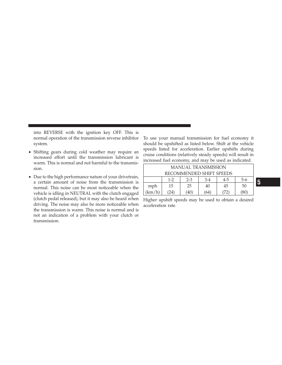 Recommended shift speeds | Dodge 2010 Viper - Owner Manual User Manual | Page 153 / 315