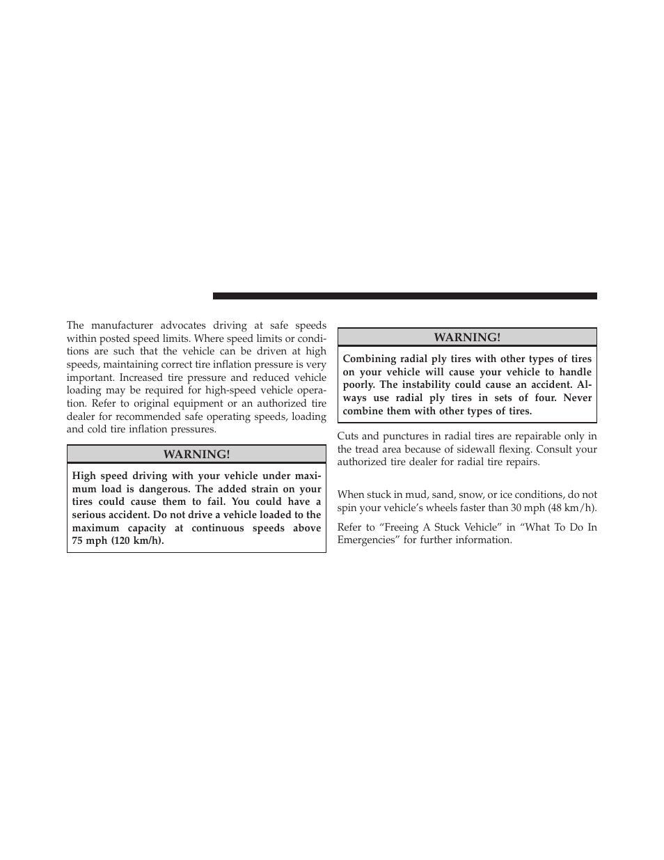 Tire pressures for high speed operation, Radial ply tires, Tire spinning | Dodge 2010 Viper - Owner Manual User Manual | Page 178 / 315