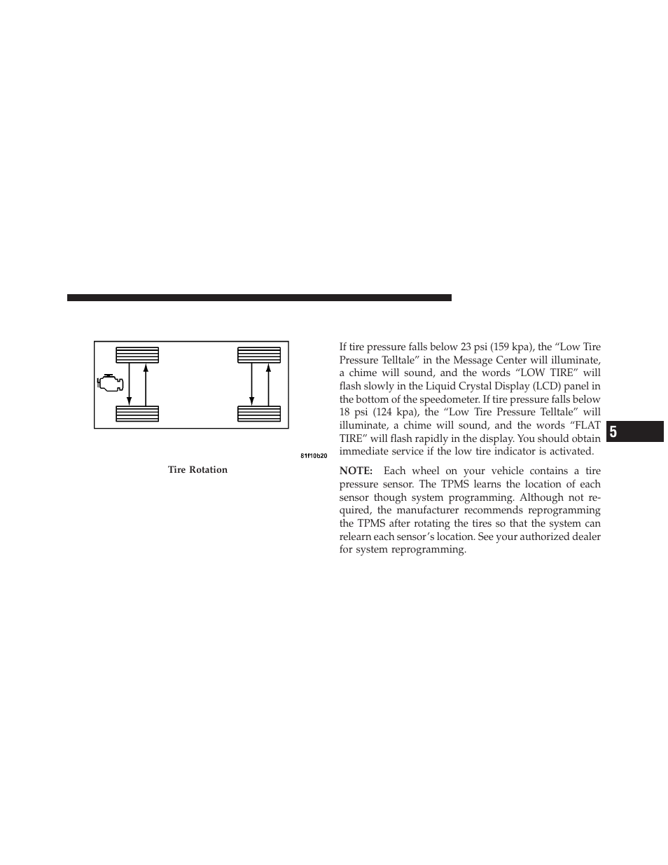 Tire pressure monitor system (tpms), Low tire indicator | Dodge 2010 Viper - Owner Manual User Manual | Page 183 / 315