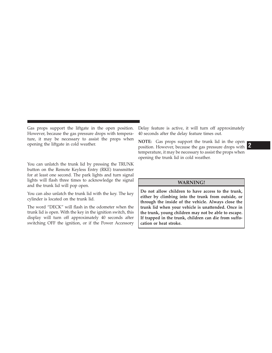 Trunk lock and release — convertible models only, Trunk safety warning — convertible models only | Dodge 2010 Viper - Owner Manual User Manual | Page 35 / 315