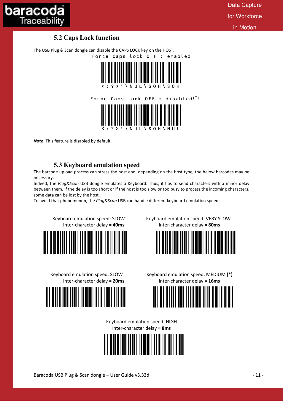 2 caps lock function, 3 keyboard emulation speed | Baracoda B40050301 User Manual | Page 11 / 17