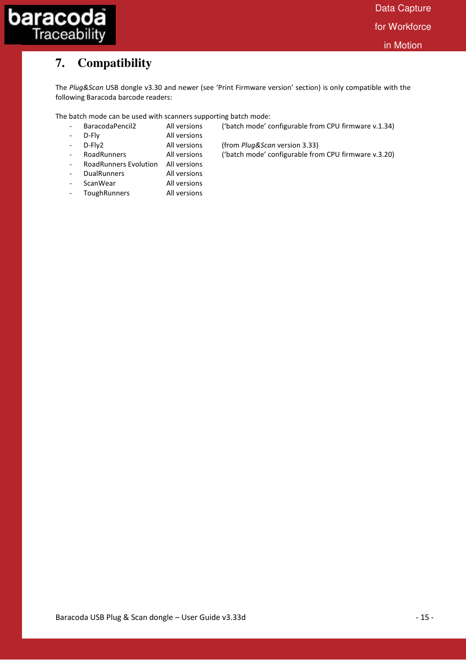Compatibility | Baracoda B40050301 User Manual | Page 15 / 17