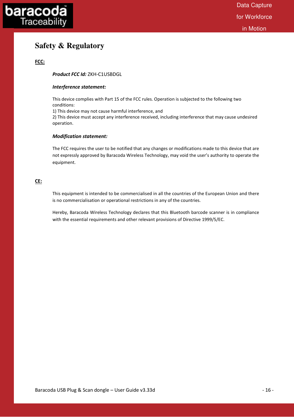 Safety & regulatory | Baracoda B40050301 User Manual | Page 16 / 17