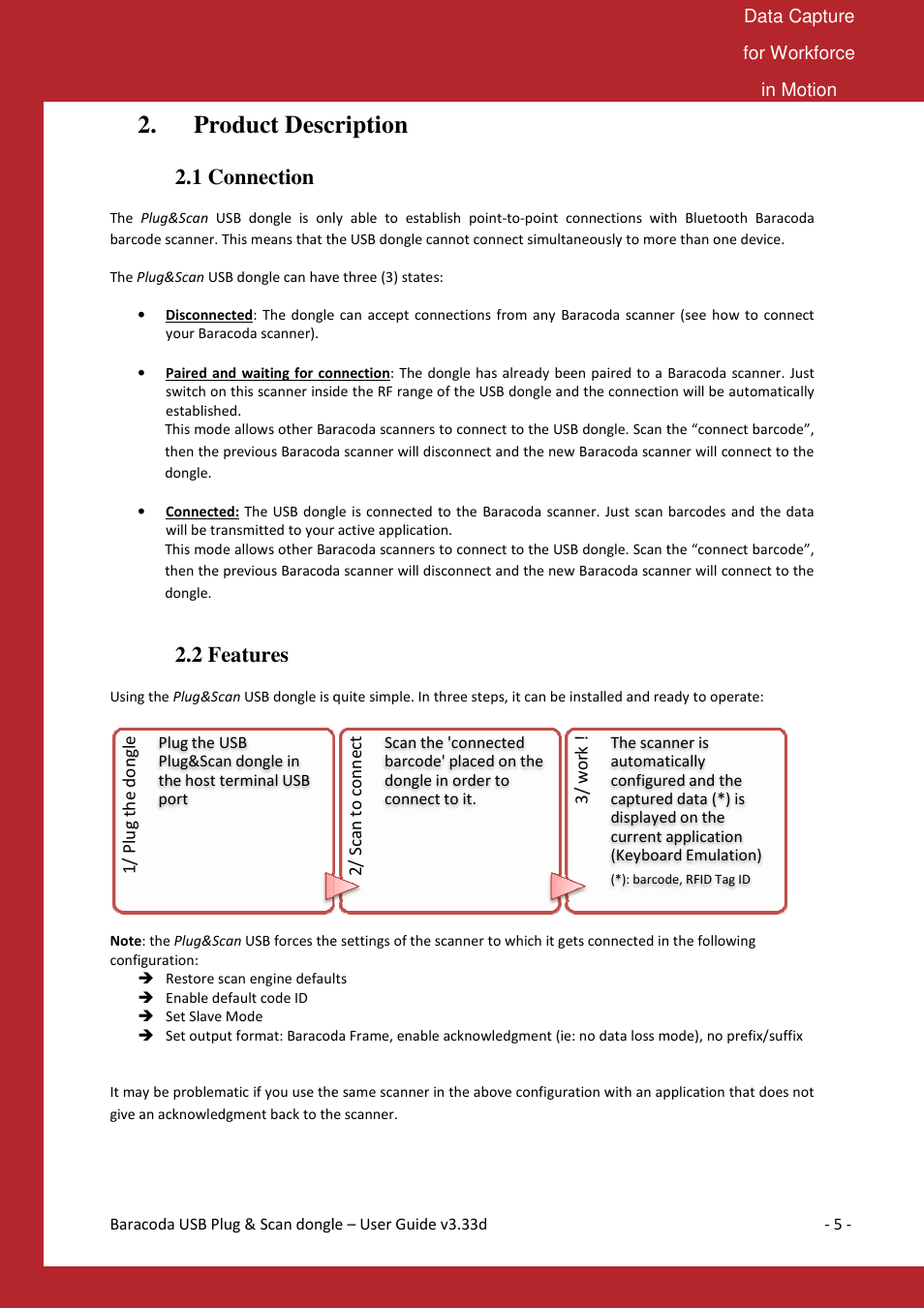 Product description, 1 connection, 2 features | Baracoda B40050301 User Manual | Page 5 / 17