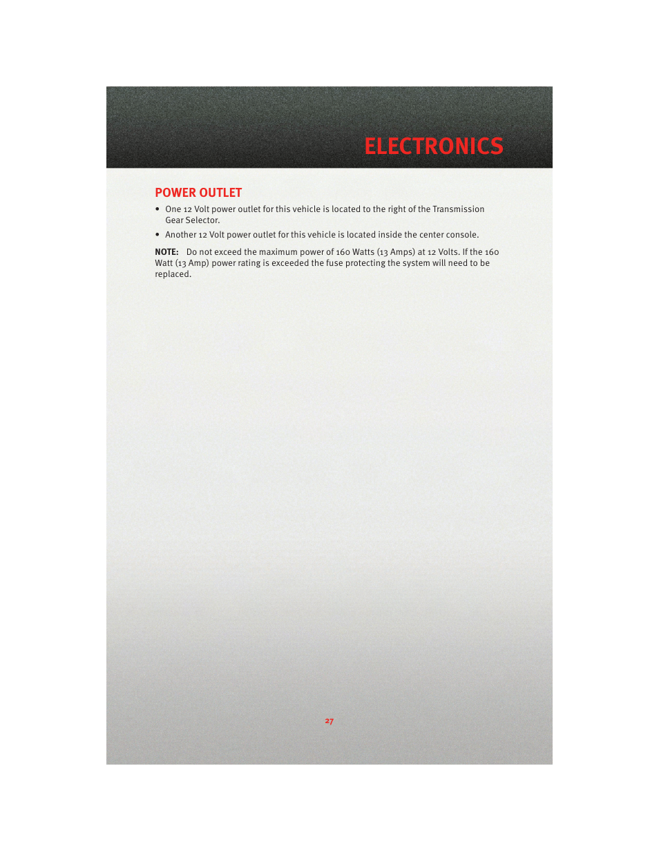 Power outlet, Electronics | Dodge 2010 Viper - User Guide User Manual | Page 29 / 80