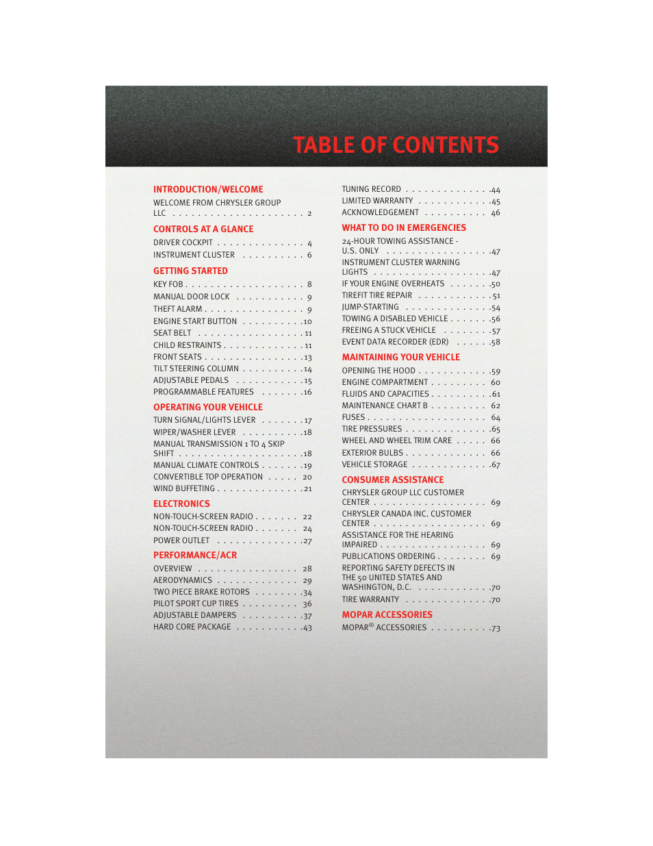 Dodge 2010 Viper - User Guide User Manual | Page 3 / 80