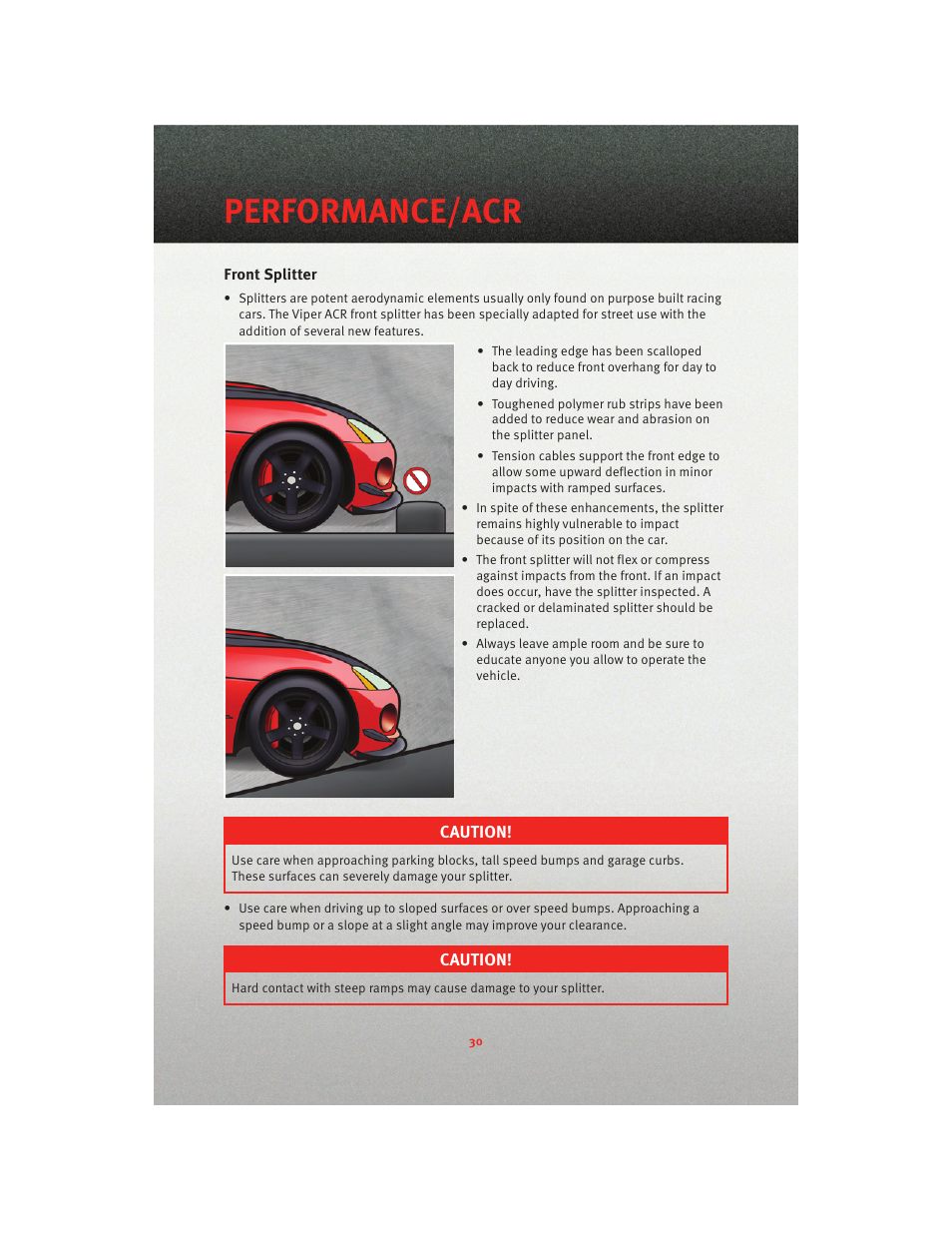 Front splitter, Performance/acr | Dodge 2010 Viper - User Guide User Manual | Page 32 / 80