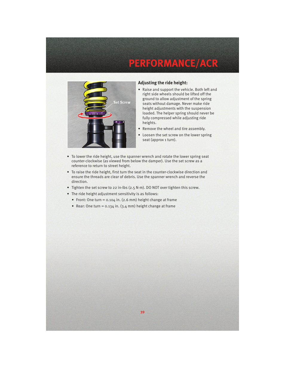 Performance/acr | Dodge 2010 Viper - User Guide User Manual | Page 41 / 80