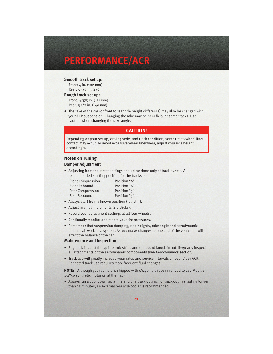 Notes on tuning, Performance/acr | Dodge 2010 Viper - User Guide User Manual | Page 44 / 80