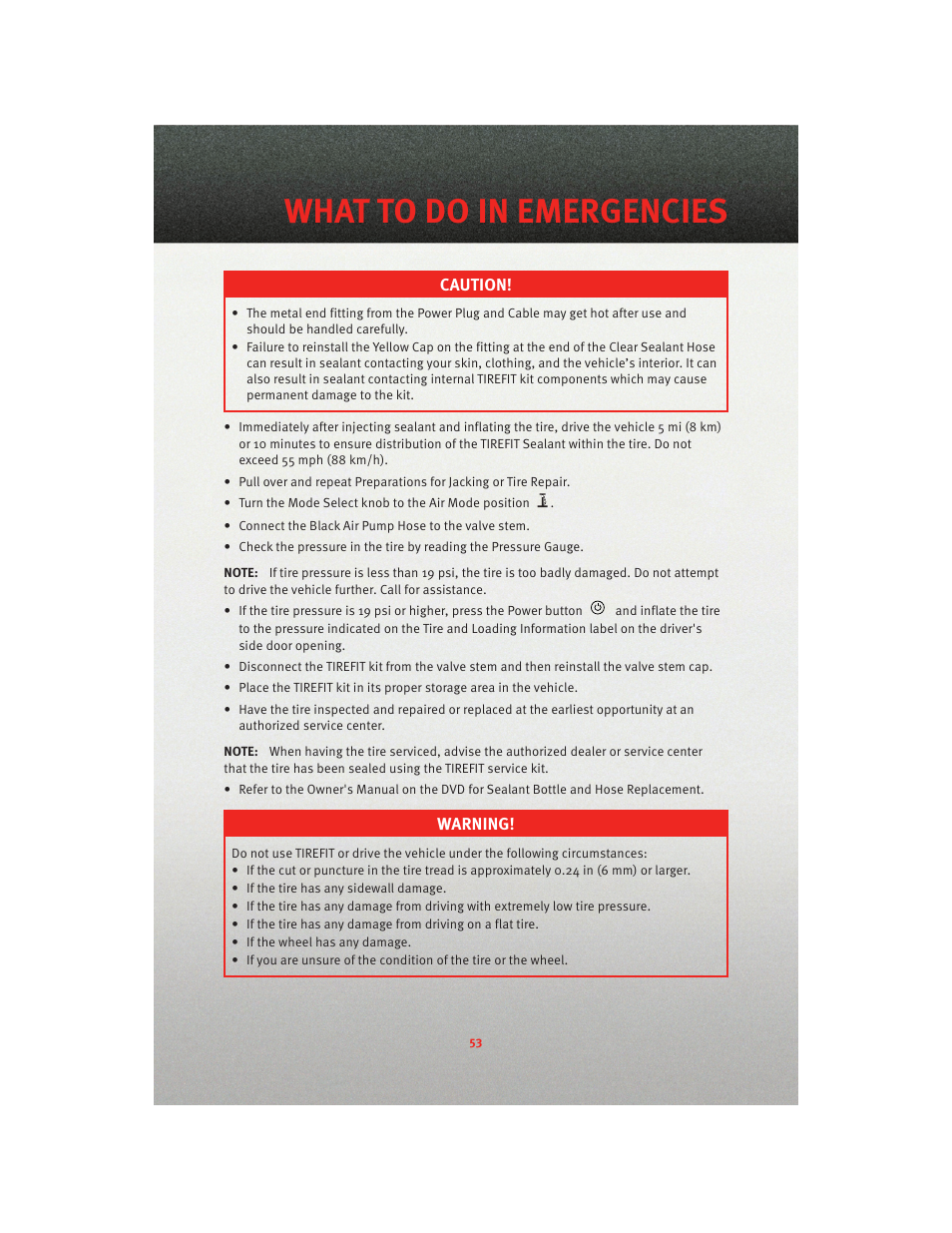 What to do in emergencies | Dodge 2010 Viper - User Guide User Manual | Page 55 / 80