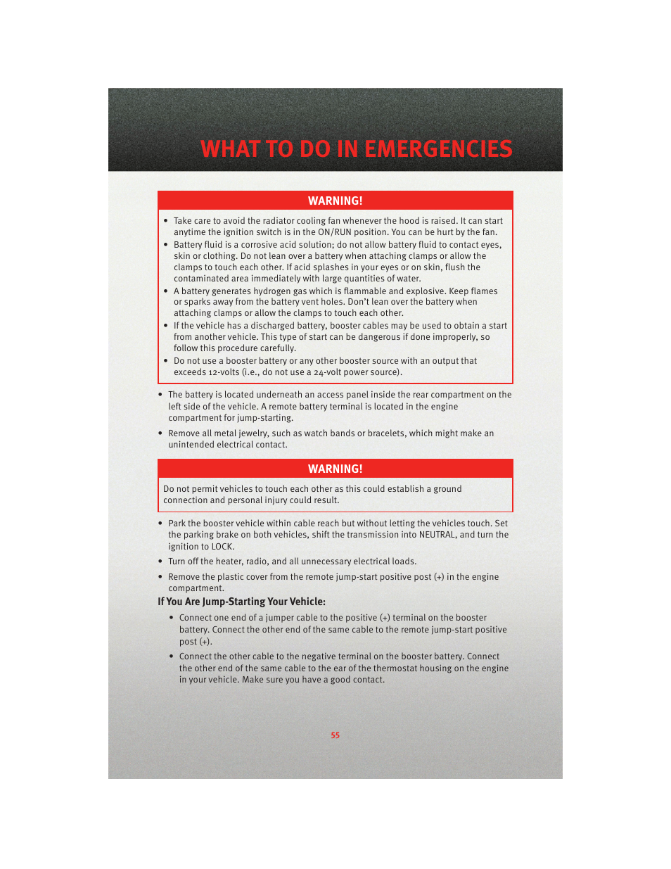 What to do in emergencies | Dodge 2010 Viper - User Guide User Manual | Page 57 / 80