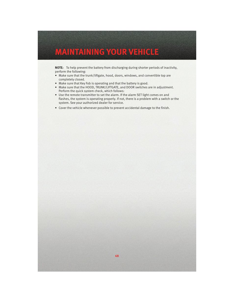 Maintaining your vehicle | Dodge 2010 Viper - User Guide User Manual | Page 70 / 80