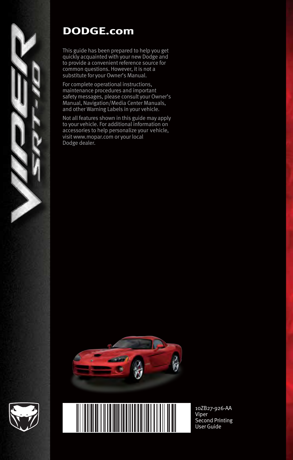 Dodge 2010 Viper - User Guide User Manual | Page 80 / 80