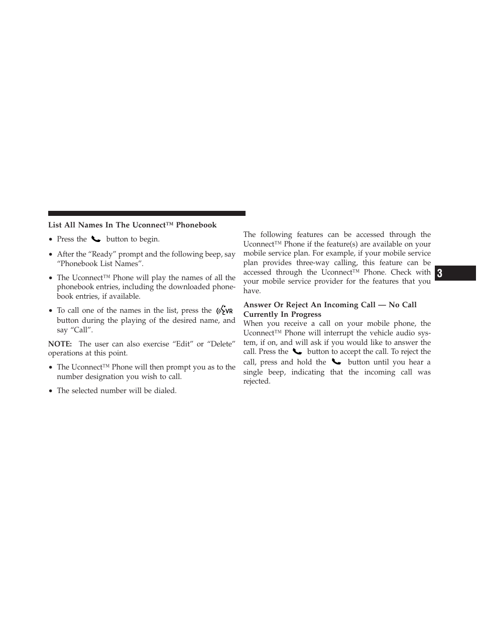Phone call features | Dodge 2011 Avenger - Owner Manual User Manual | Page 109 / 494