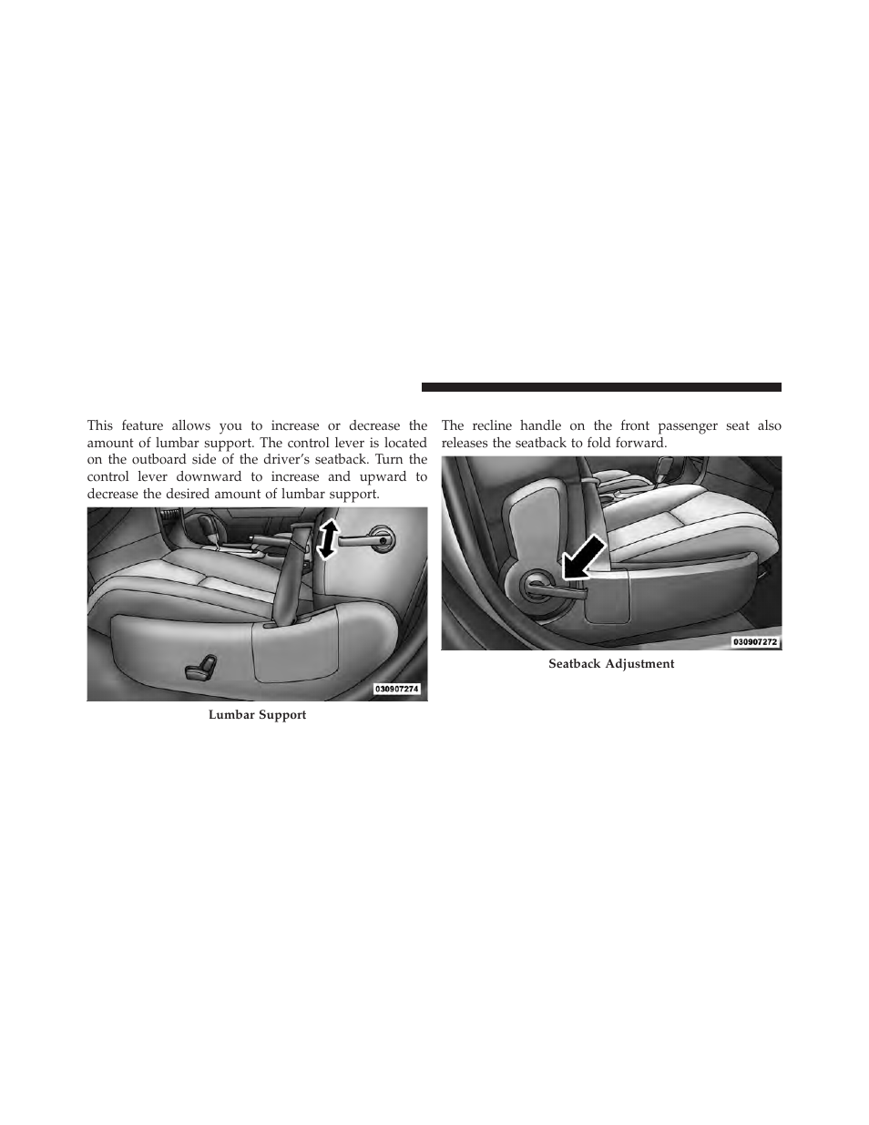 Lumbar support — if equipped, Fold-flat front passenger seat | Dodge 2011 Avenger - Owner Manual User Manual | Page 142 / 494