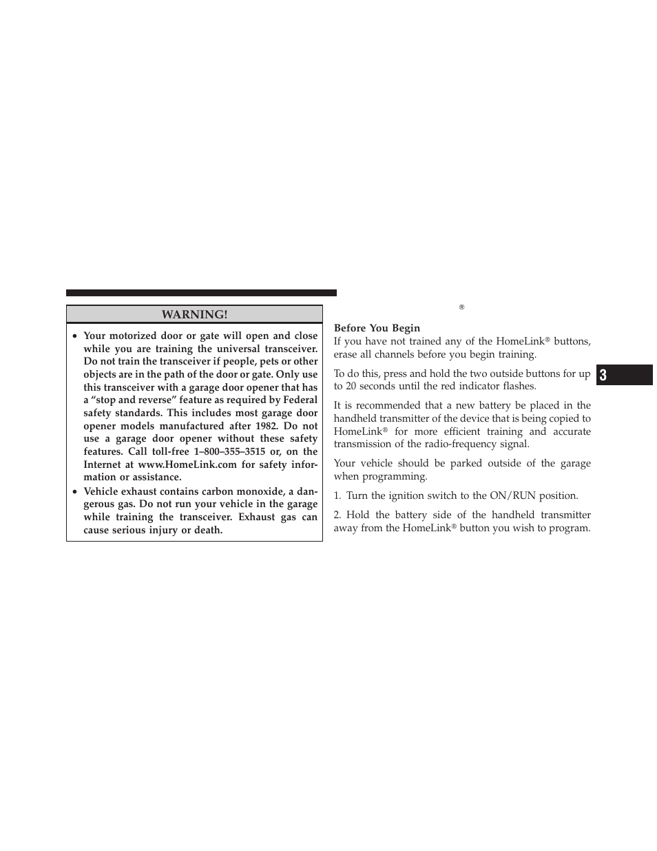 Programming homelinkĥ, Programming homelink | Dodge 2011 Avenger - Owner Manual User Manual | Page 165 / 494